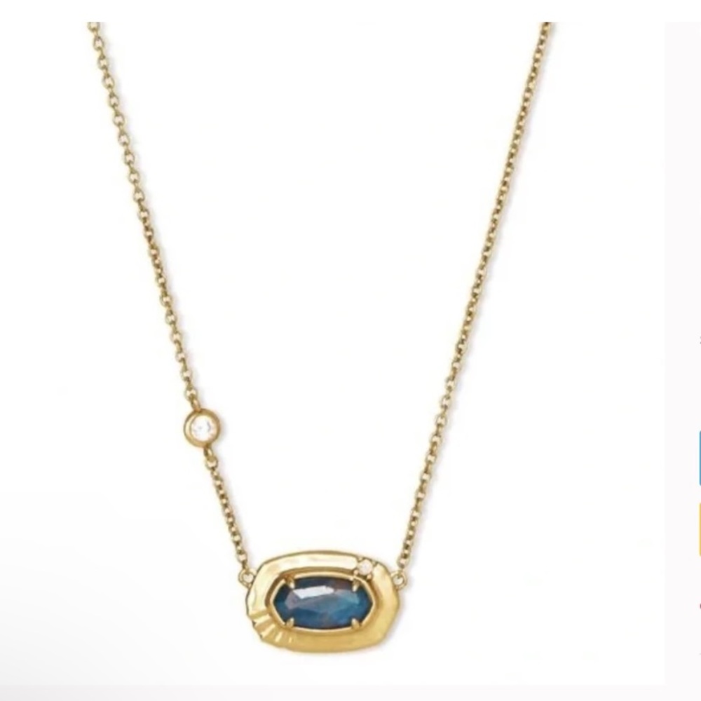 Kendra Scott Anna Vintage Gold Pendant Necklace in Teal Apatite